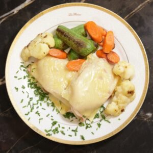 Grilled Chicken Breast With Turkey And Cheese on top